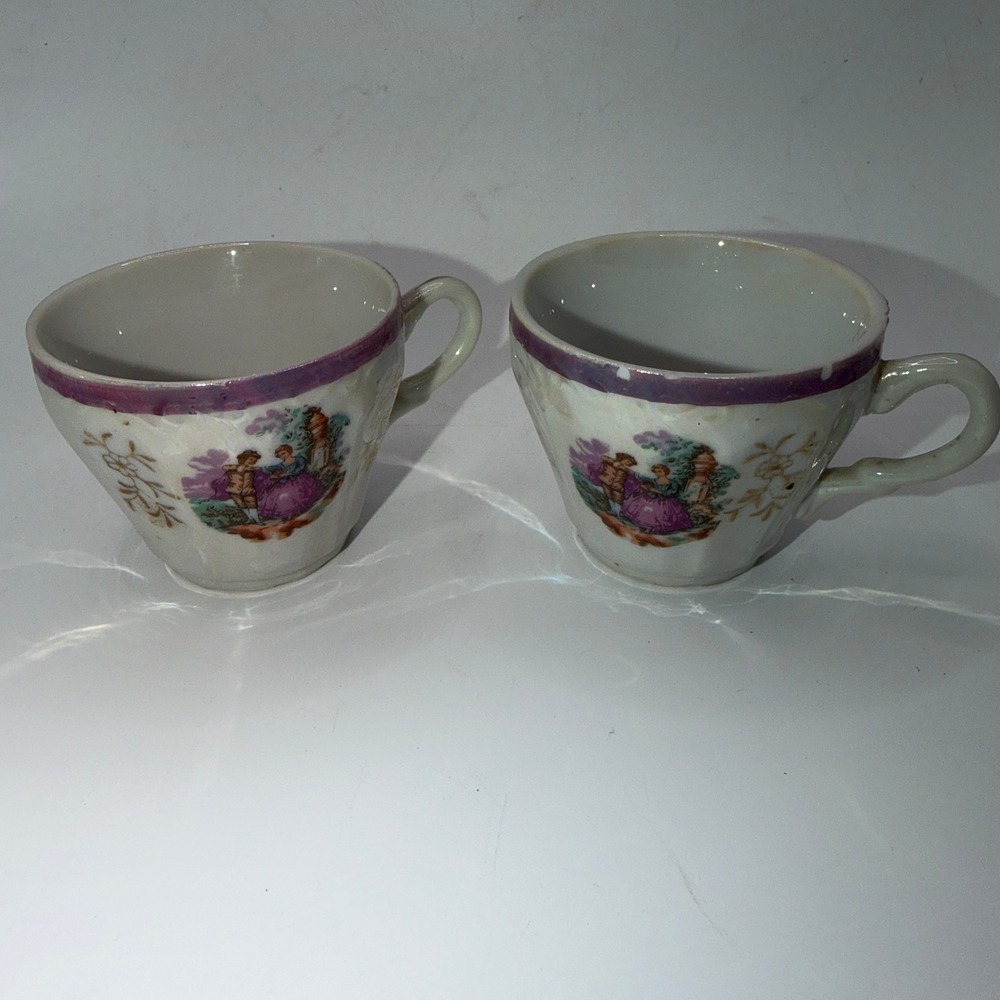 Pair of Vintage Lusterware Courting Couple iridescent Teacups Japan